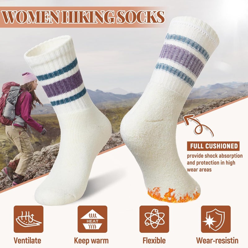 Velice Merino Wool Socks for Women 5 Pairs Warm Winter Hiking Thick Thermal Cozy Boot Work Soft Ladies Crew Socks - Image 4
